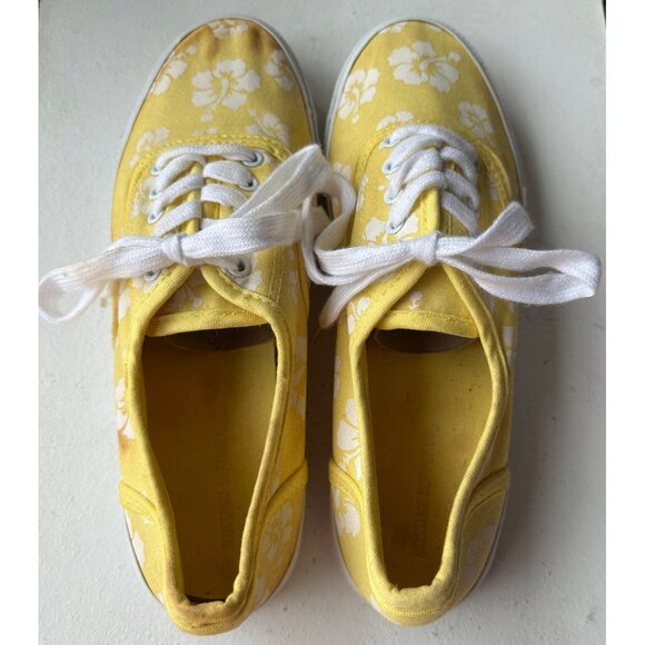 Mossimo Supply Co. Yellow White Floral Canvas Sneakers Women's Size 8 (READ) - Picture 1 of 16